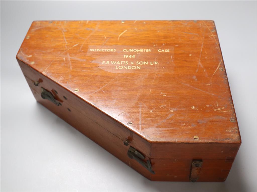 An Inspectors clinometer case, 1944 E.R.Watts & Sons